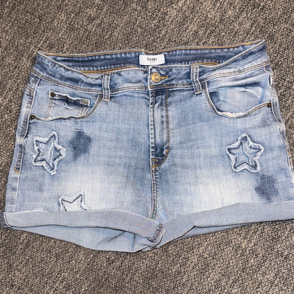 Kensie Light Blue Star Jean Shorts